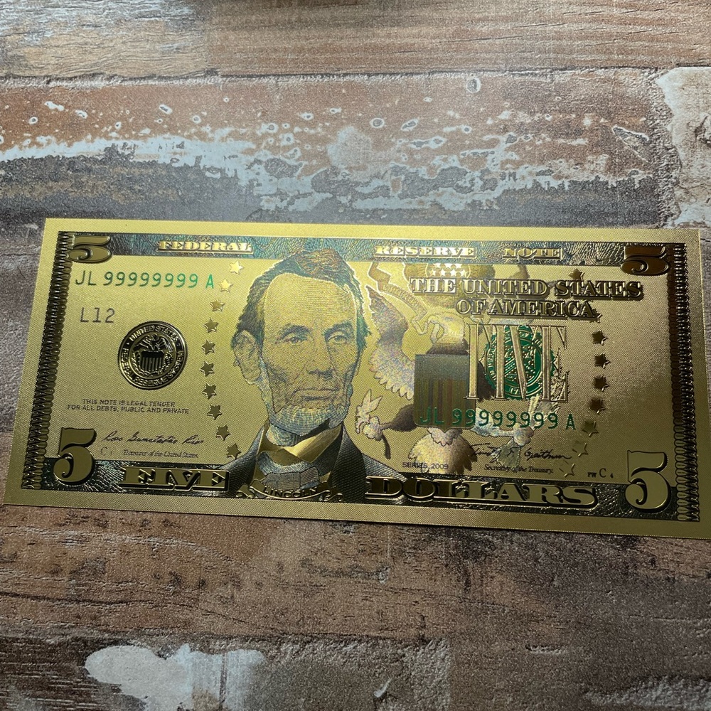 Gold Foil $5 Bill with Abraham Lincoln